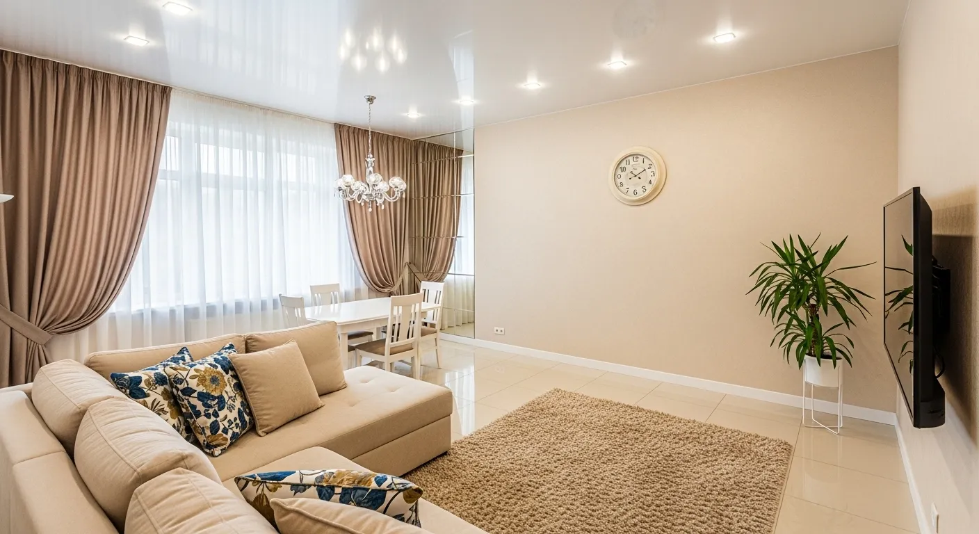 Błyszczący sufit w salonie