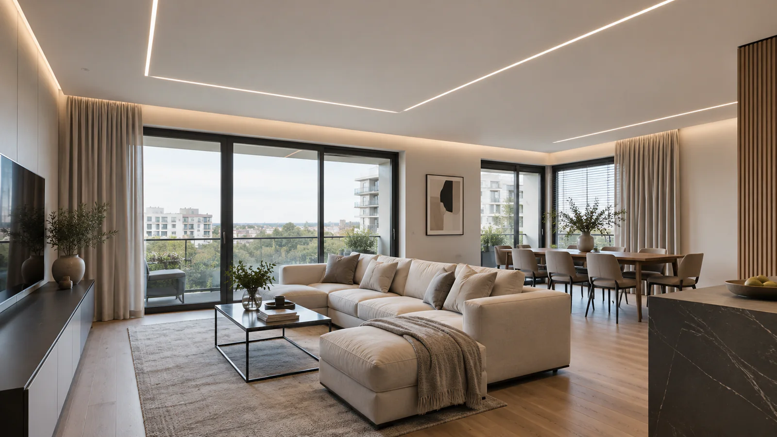 Sufit napinany z precyzyjnie zintegrowanymi liniami LED